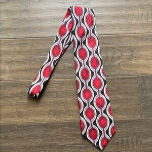 LOUIS FERAUD Silk Geometric Mens Tie Red Black Grey